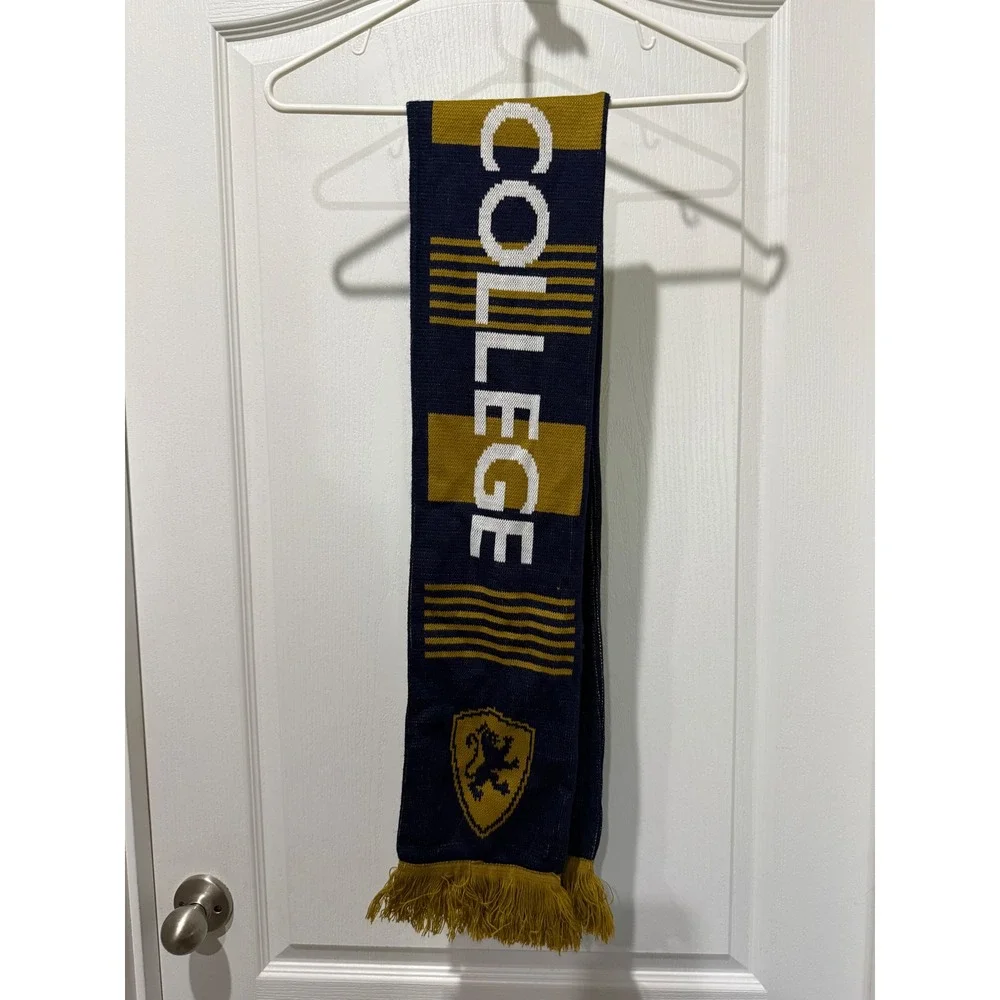 Flagler College Scarf Navy Blue Gold Knit Lion Crest Collegiate Fringe Scarf